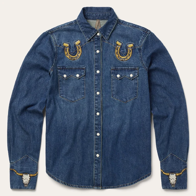 Embroidered Dark Denim Western Shirt