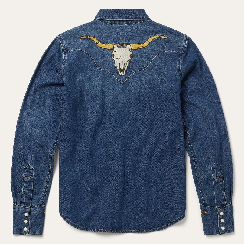 Embroidered Dark Denim Western Shirt