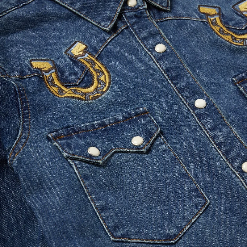 Embroidered Dark Denim Western Shirt