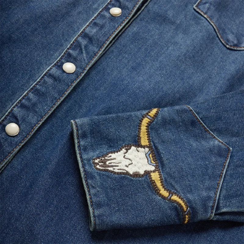 Embroidered Dark Denim Western Shirt