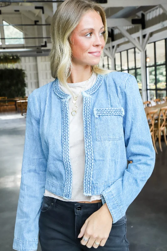 Erika Braided Denim Jacket, Dark Denim