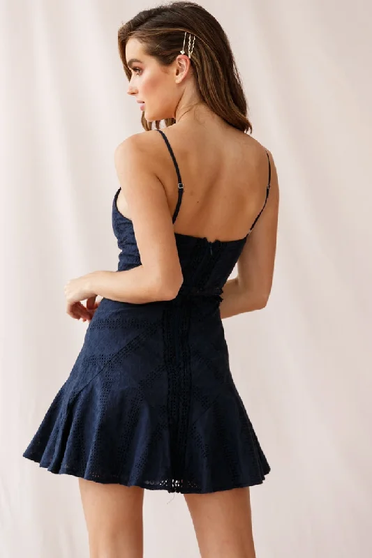 Eugenie Cami Strap Embellished Sun Dress Navy