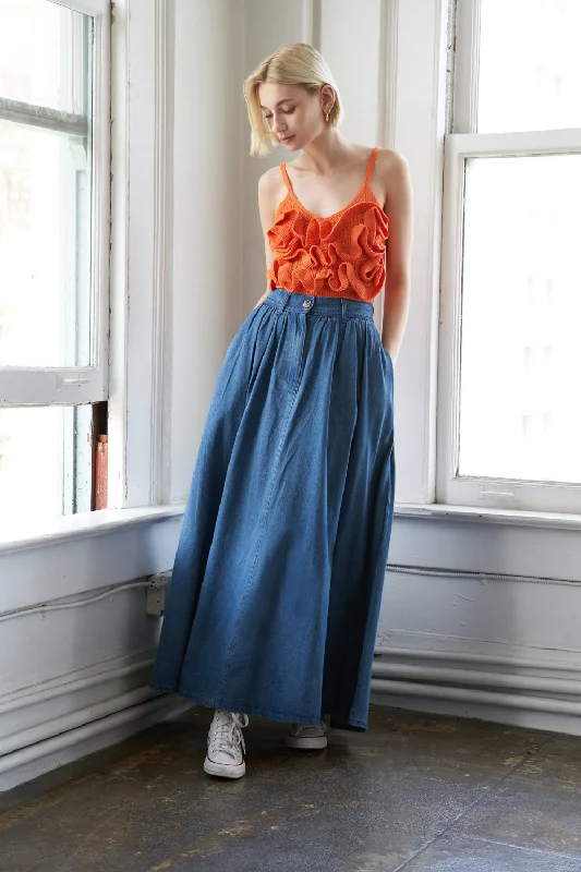 NEVER HOLDING BACK DENIM MIDI SKIRT