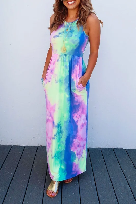 Florcoo Tie-dye Printed Multicolor Maxi Dress