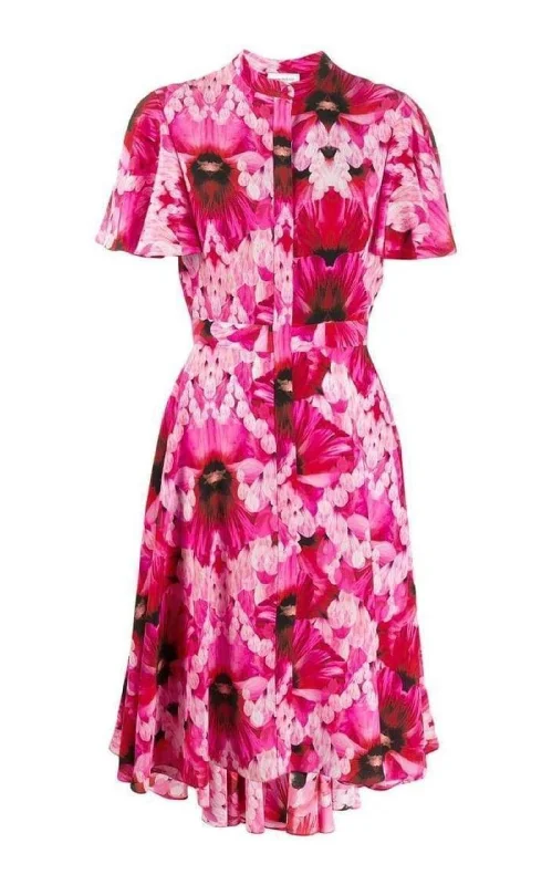 Flower Print Silk Tea Dress