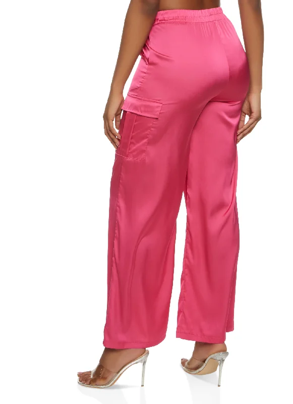 Satin Cargo Pocket Wide Leg Pants