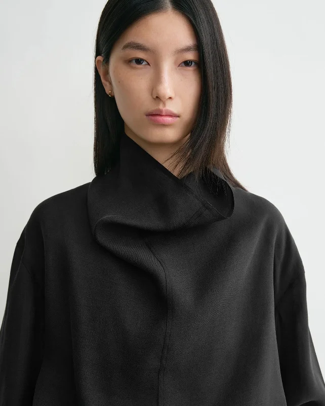 FUNNEL NECK ORGANZA BLOUSE / BLACK