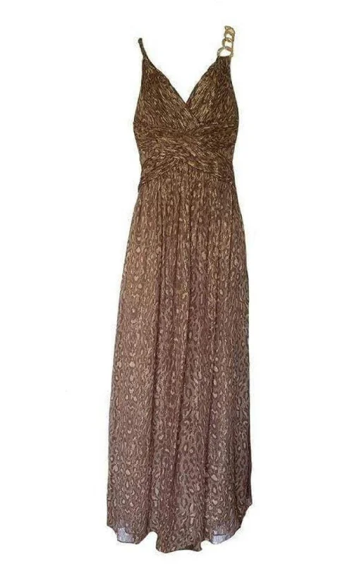 Gold Leopard Print Silk Gown Dress