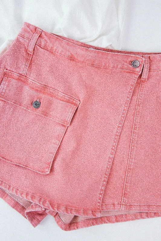 Gracie Denim Cargo Skort, Rose Pink