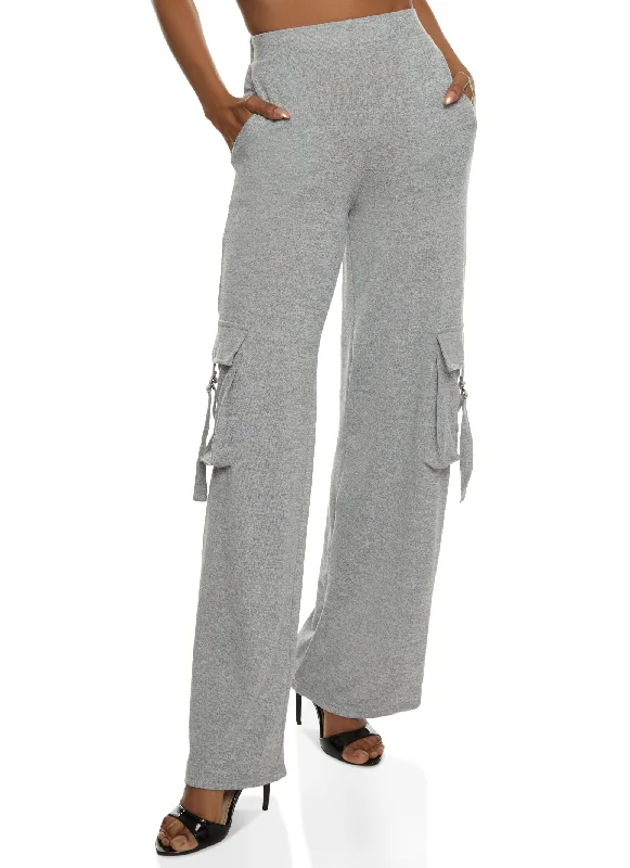 Daisy Brushed Knit Wide Leg Cargo Pocket Pants