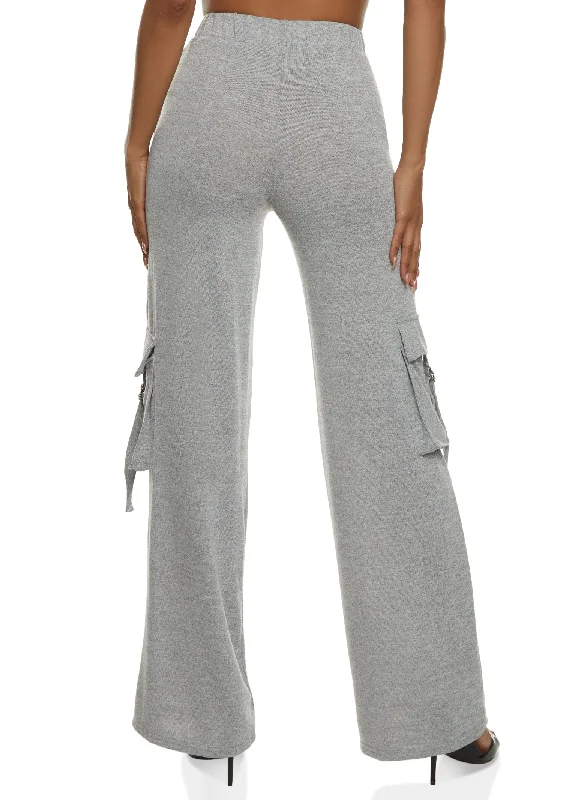 Daisy Brushed Knit Wide Leg Cargo Pocket Pants