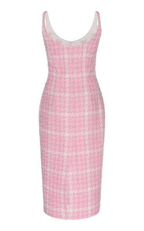 Checked Tweed Midi Dress