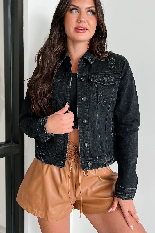 If We Meet Again Distressed Denim Jacket (Black)