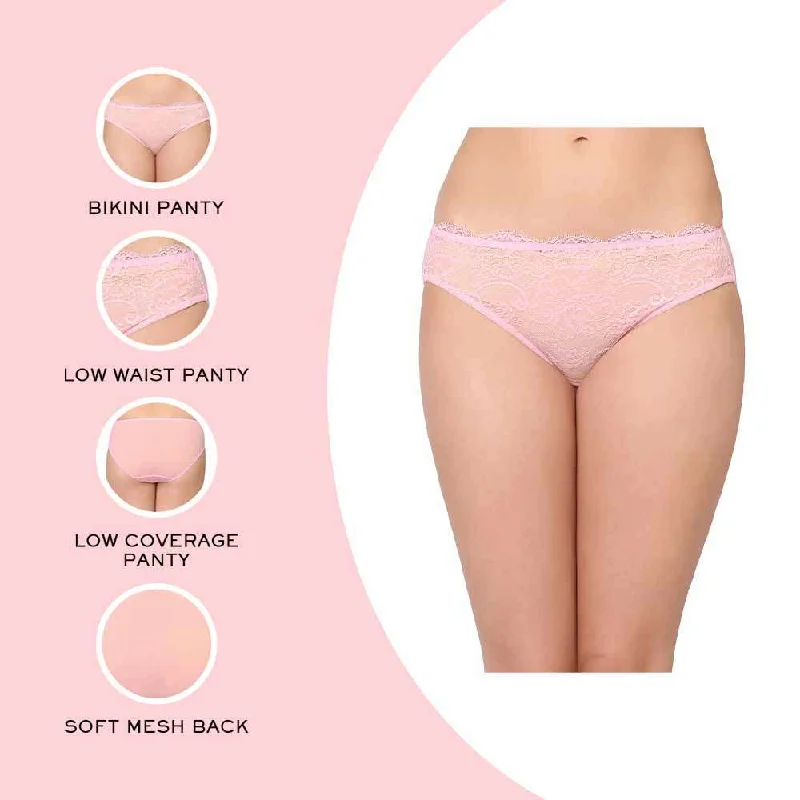 Essential Lace Low Waist Low Coverage Bridal Wear Lace Bikini Panty - Pink