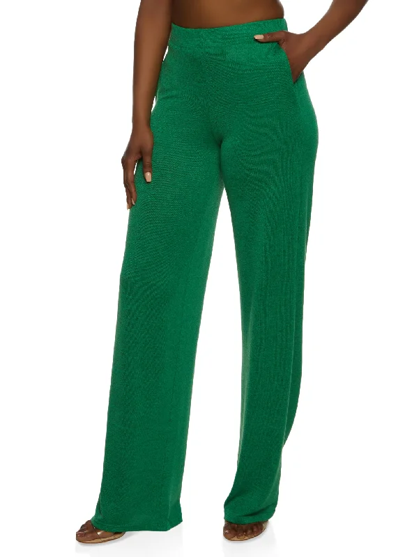 Daisy Solid Brushed Knit High Waisted Wide Leg Pants