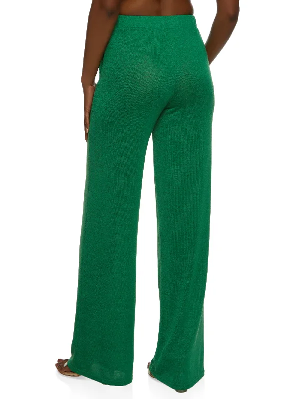 Daisy Solid Brushed Knit High Waisted Wide Leg Pants