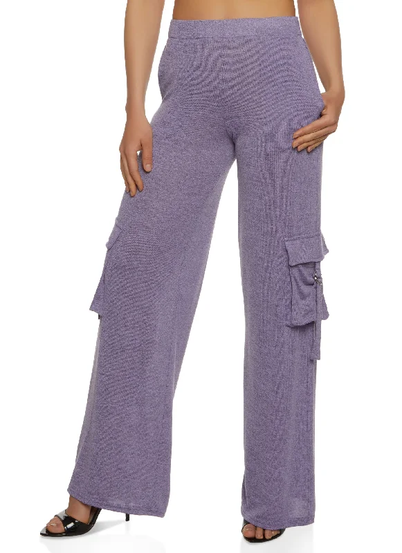 Daisy Brushed Knit Wide Leg Cargo Pocket Pants