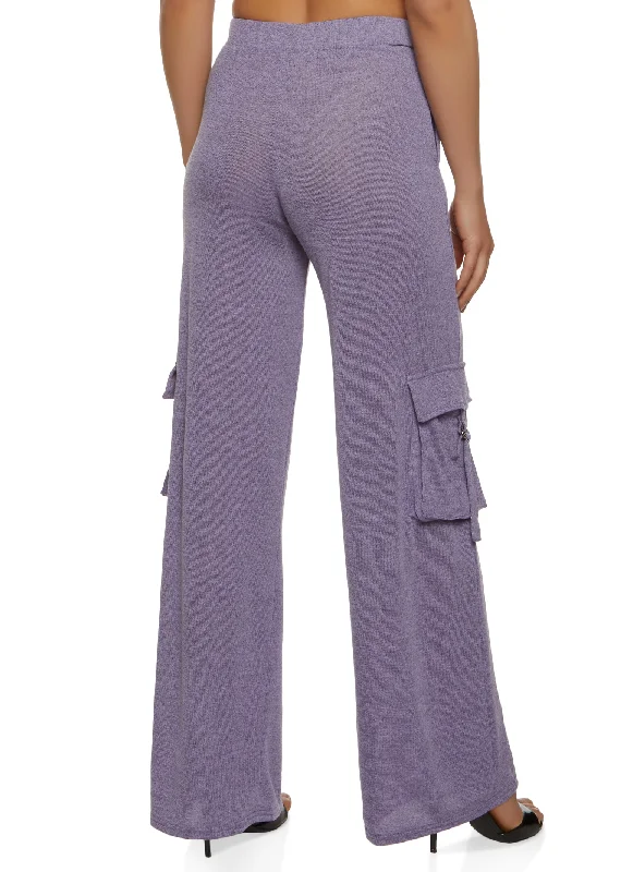 Daisy Brushed Knit Wide Leg Cargo Pocket Pants