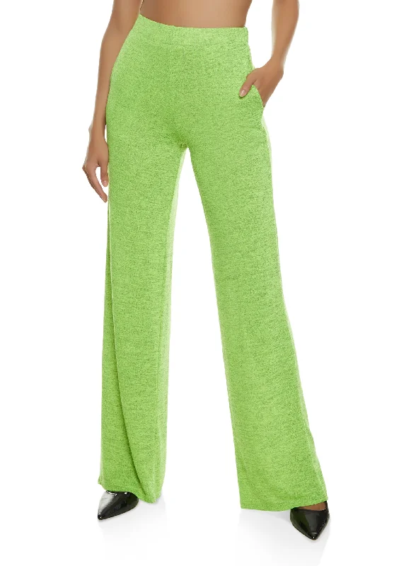 Daisy Solid Brushed Knit High Waisted Wide Leg Pants