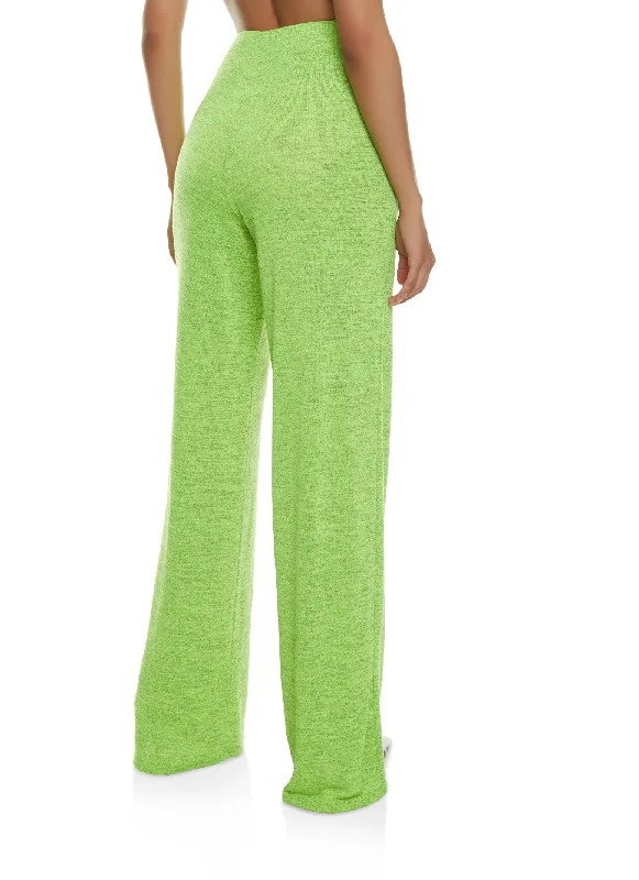 Daisy Solid Brushed Knit High Waisted Wide Leg Pants