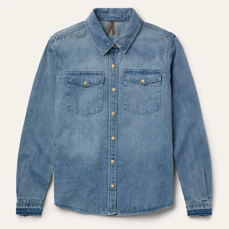 Loose Fit Denim Snap-Front Shirt