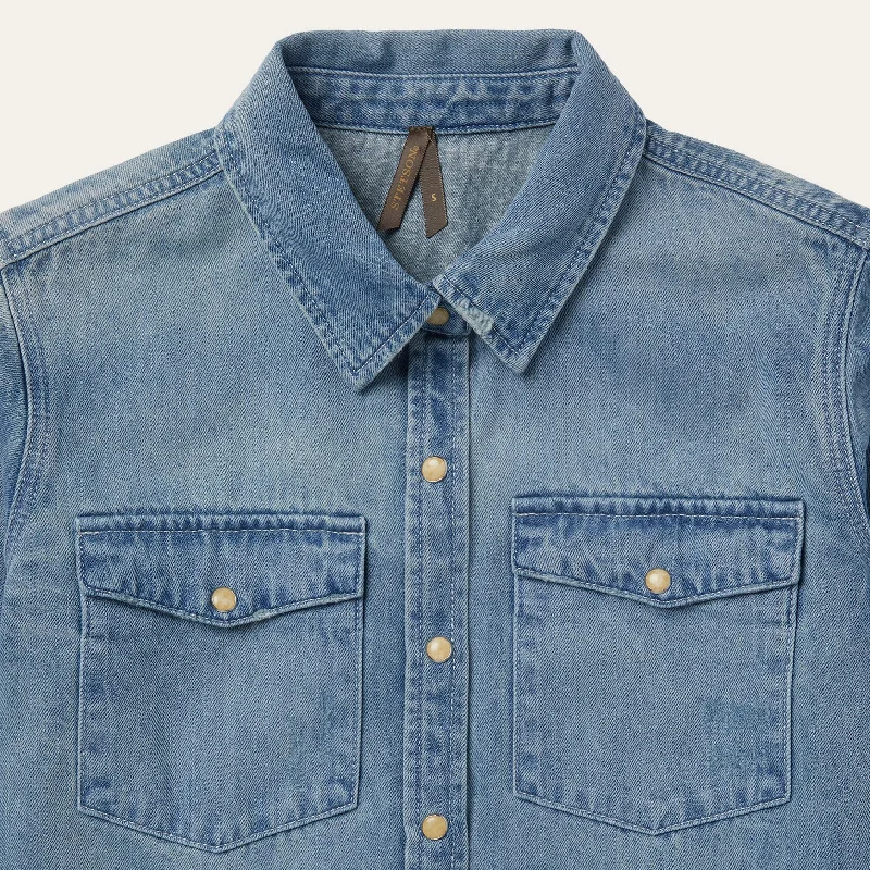 Loose Fit Denim Snap-Front Shirt