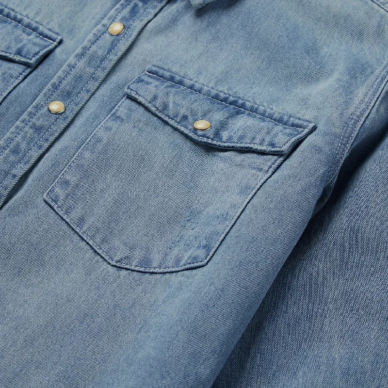 Loose Fit Denim Snap-Front Shirt