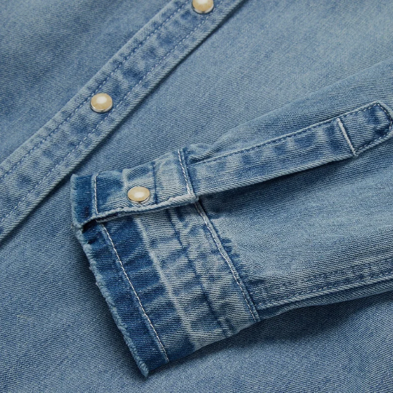 Loose Fit Denim Snap-Front Shirt