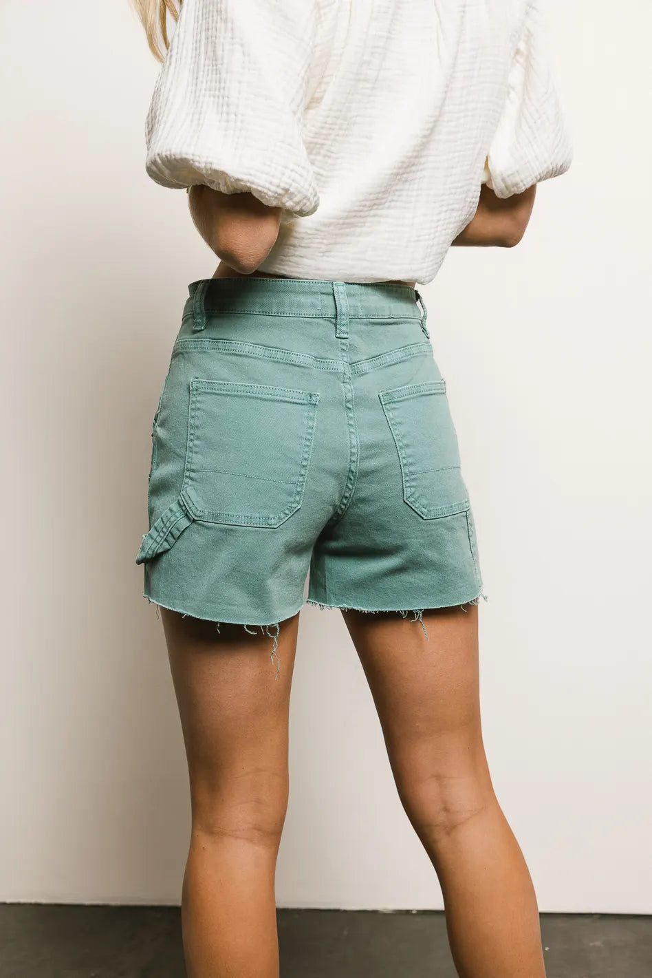 Maria Utility Denim Shorts in Teal