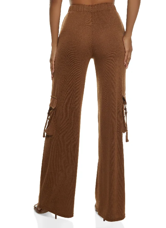 Daisy Brushed Knit Wide Leg Cargo Pocket Pants