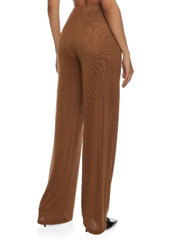 Daisy Solid Brushed Knit High Waisted Wide Leg Pants