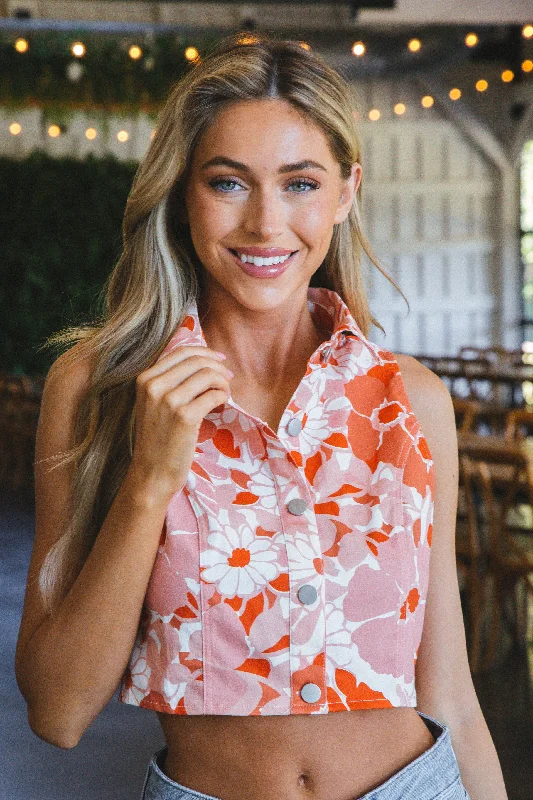 Myla Floral Collared Top, Orange Multi