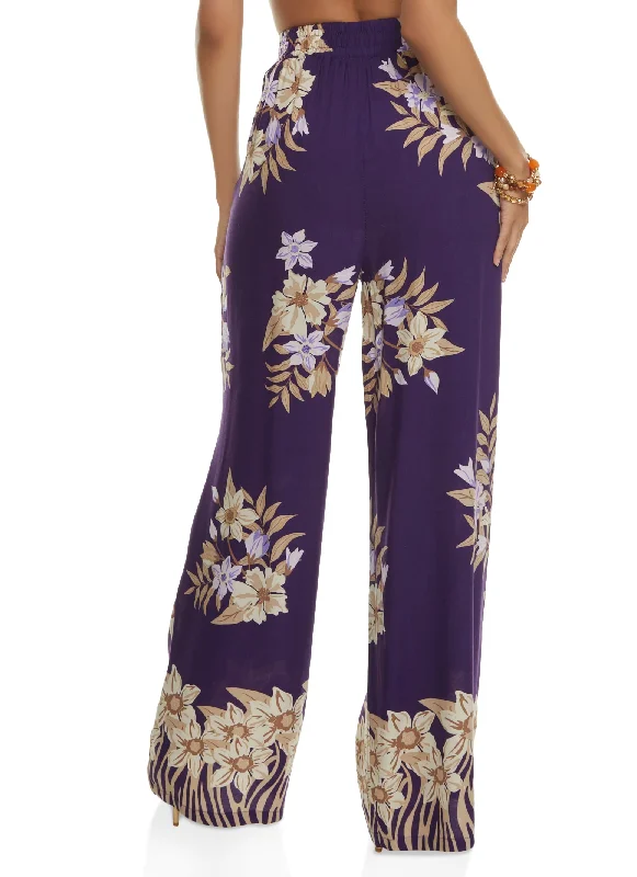 Floral Print Smocked Detail Palazzo Pants