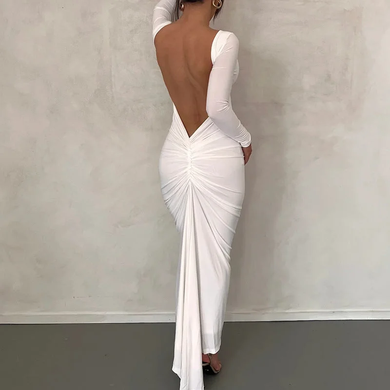 New arrivals 2023 spring backless long sleeve elegant sexy party fashion maxi dress