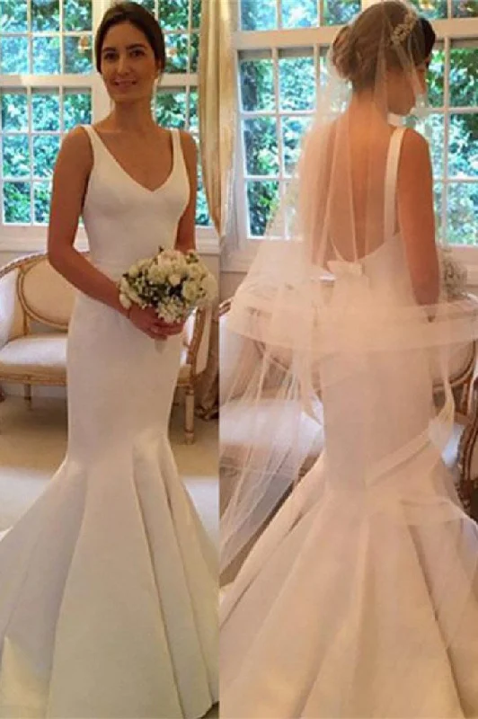 Newest Mermaid V-neck Sleeveless Backless Wedding Dresses With Train N1258