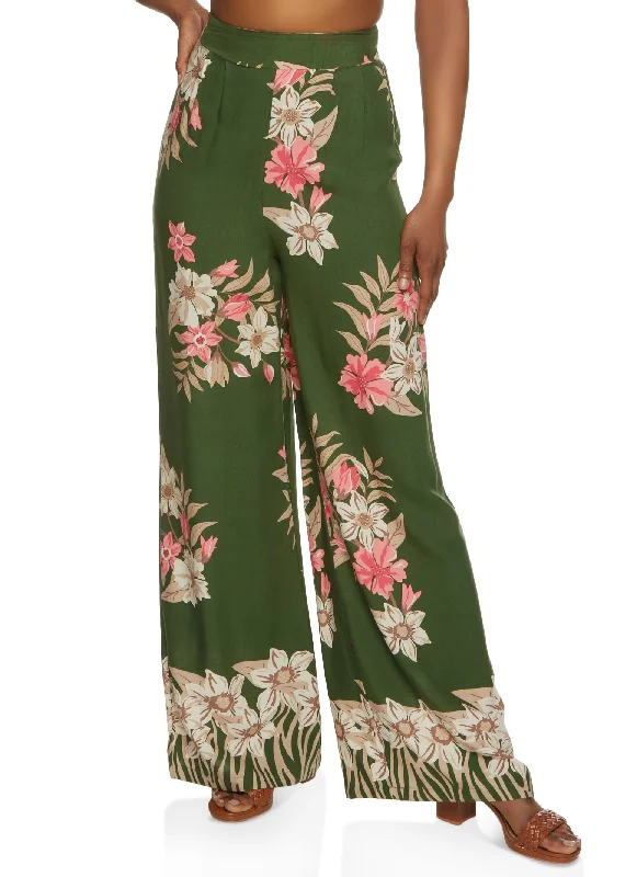 Floral Print Smocked Detail Palazzo Pants