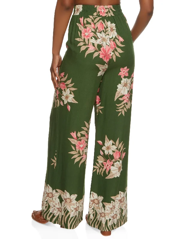 Floral Print Smocked Detail Palazzo Pants