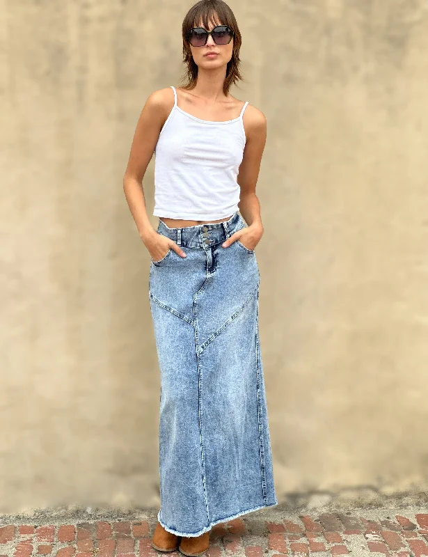 Pieced Denim Maxi Skirt