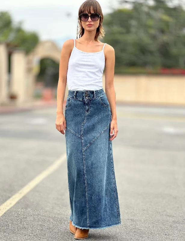 Pieced Denim Maxi Skirt