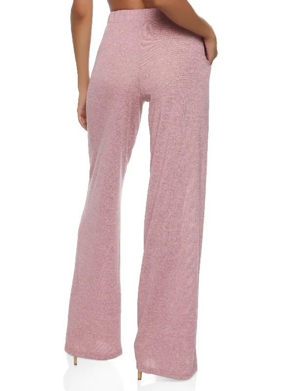 Daisy Solid Brushed Knit High Waisted Wide Leg Pants