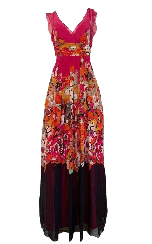 Printed Silk V-Neck Maxi Dress