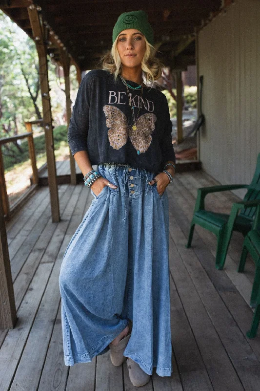 Retro Groove Wide Leg Pants - Denim