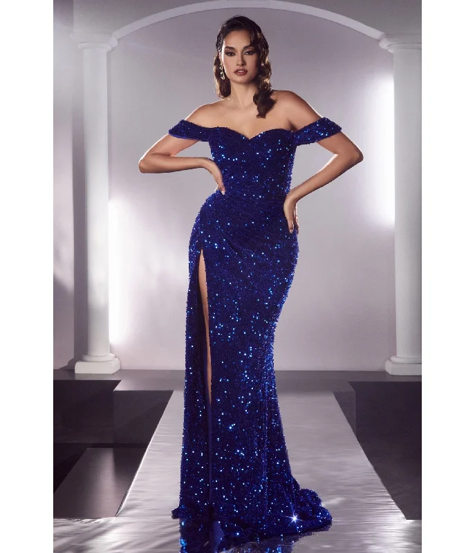 Cinderella Divine  Royal Blue Velvet Glittering Sequin Bridesmaid Gown