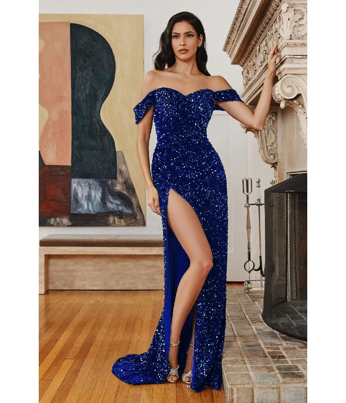 Cinderella Divine  Royal Blue Velvet Glittering Sequin Bridesmaid Gown