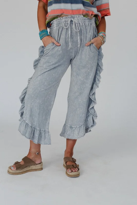 Ruffle Rock Wide Leg Pants - Gray