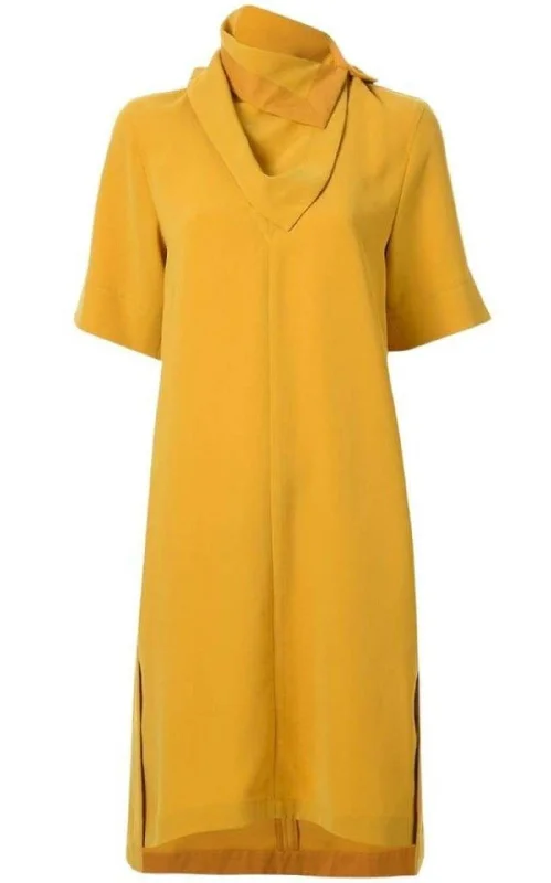 Scarf Neck Crepe Dress