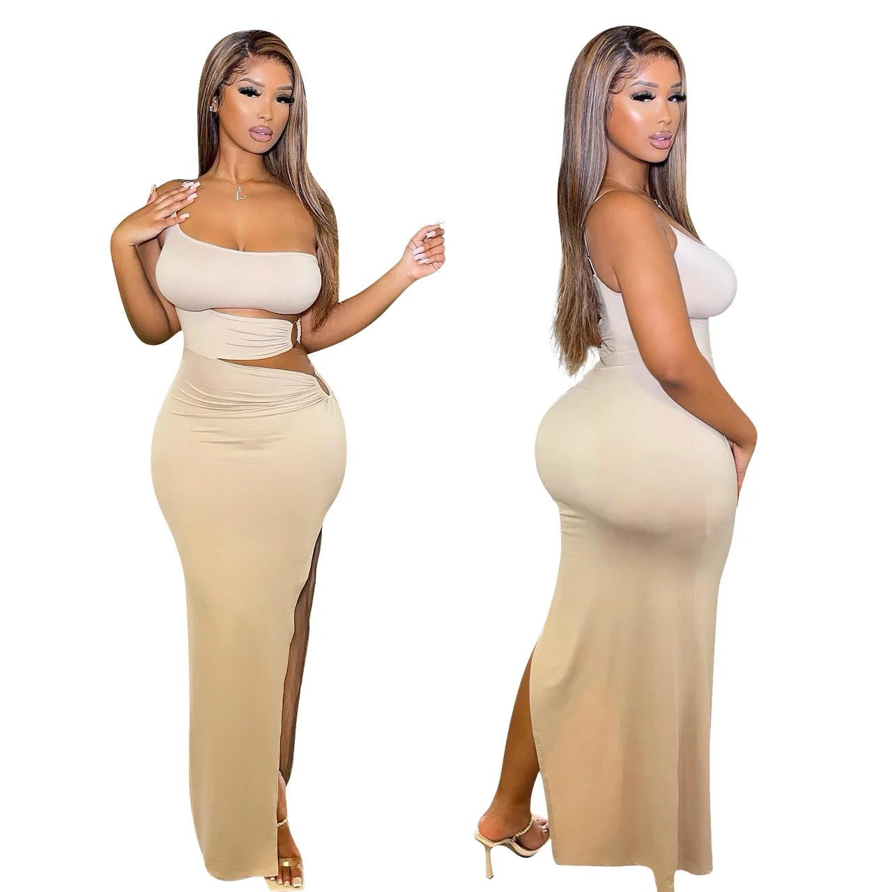 Sexy Bodycon One Shoulder Cut Out Slit Lady Club Dress Summer Asymmetric Womens Casual Maxi dresses 2022