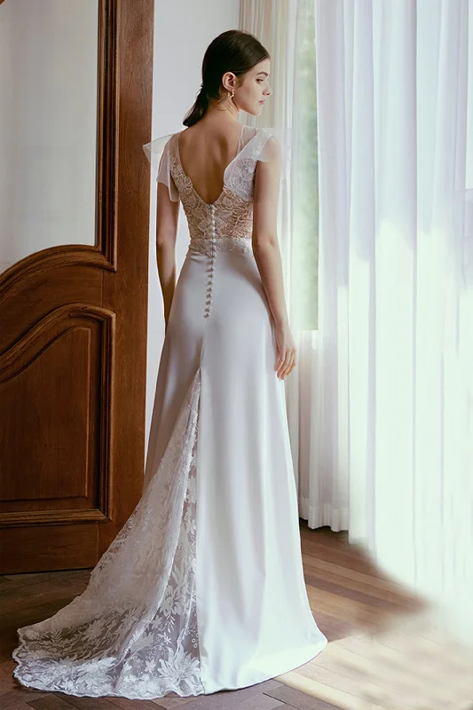 Sheath Sweep-Brush Train Lace Tulle Wedding Dress CW2672