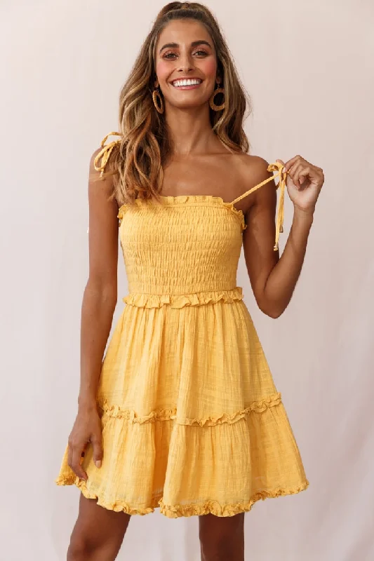 Sherry Tied Shoulder Shirred Bust Dress Yellow