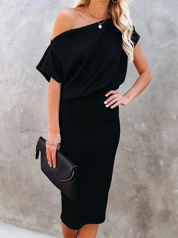 Solid Strapless High Waist Short Sleeve Hip Dress